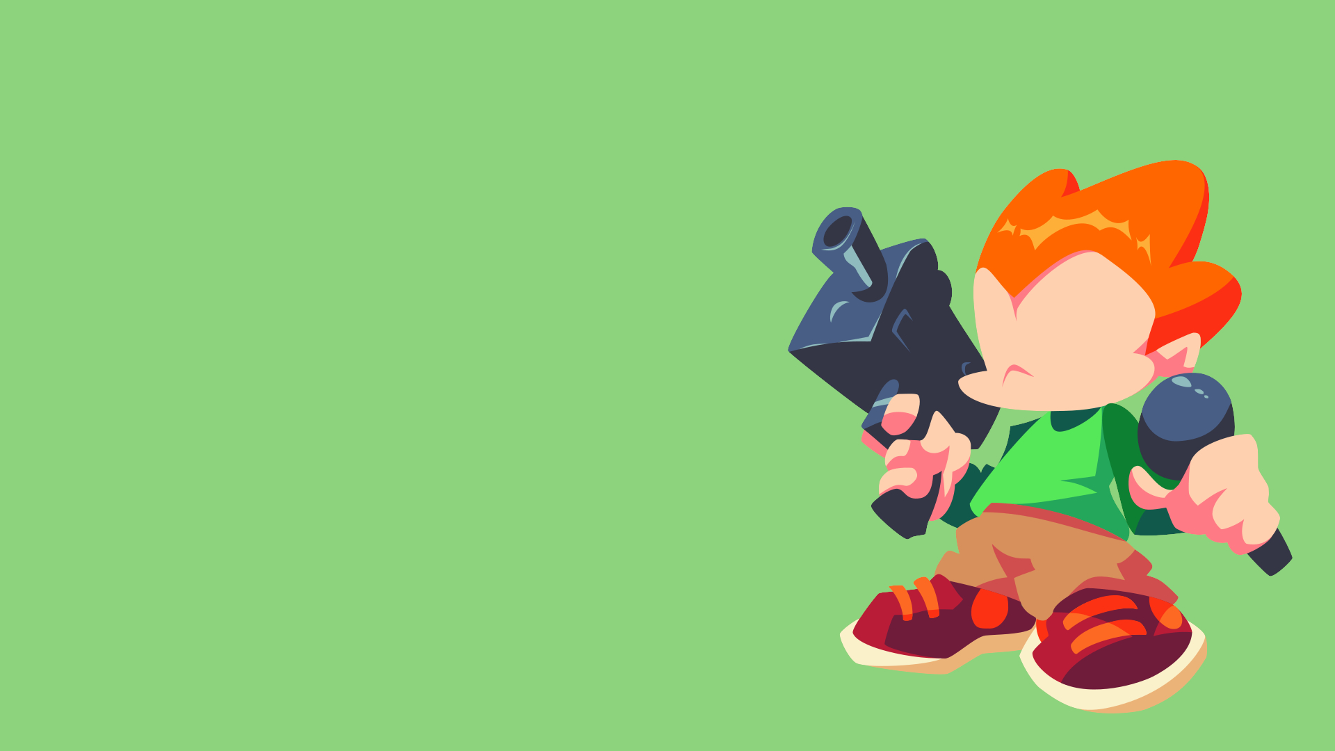 HD desktop wallpaper featuring a character from the video game Friday Night Funkin' on a solid light green background.