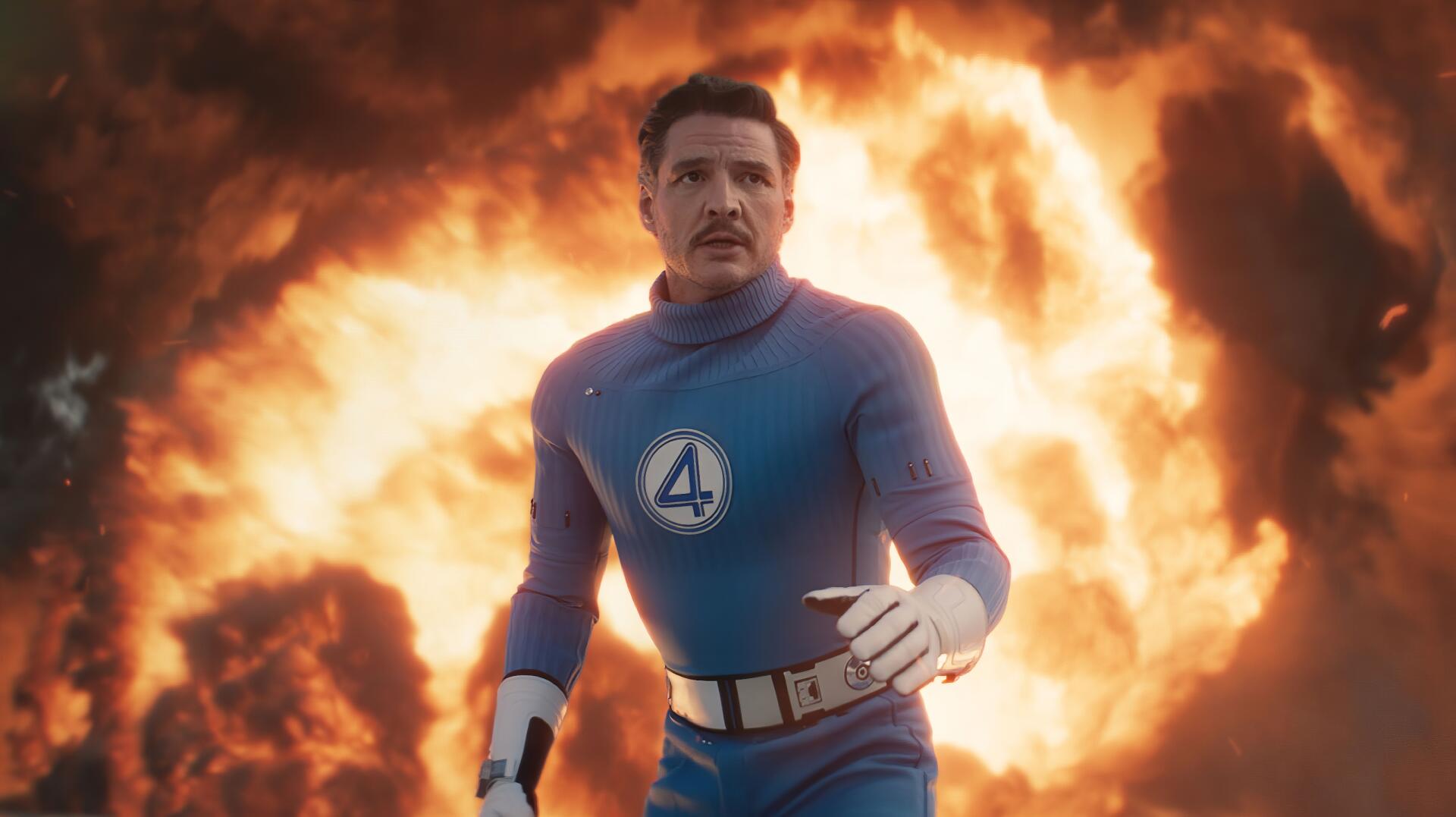 Pedro Pascal as a member of The Fantastic Four in a dramatic scene from the movie The Fantastic Four: First Steps, captured in HD for a PC desktop wallpaper.