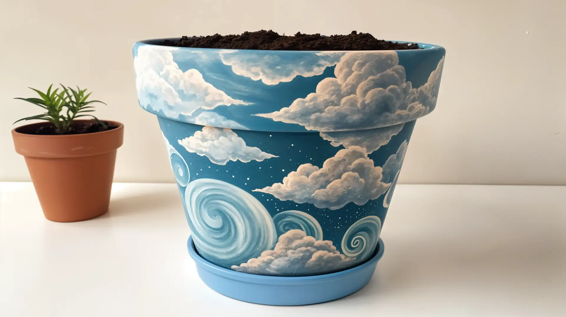 4K Ultra HD Flower Pot with Dreamy Cloud Art by QuantumCurator