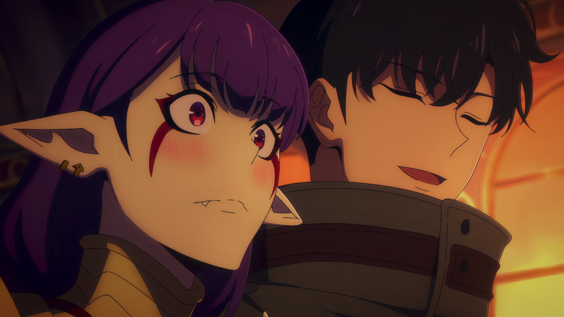 Anime-style 4K Ultra HD wallpaper featuring Sung Jin-Woo and Esil Radiru from Solo Leveling in a dramatic close-up scene.