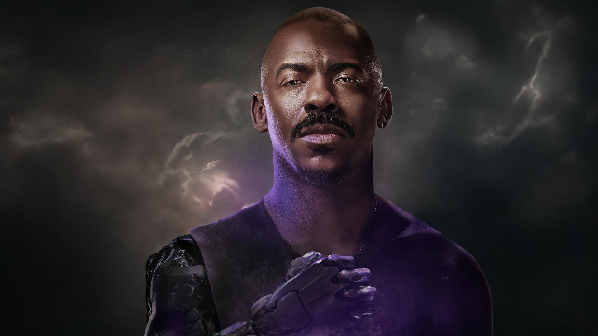 4K Ultra HD PC desktop wallpaper featuring a detailed close-up of a character from Mortal Kombat 2 (2025) with a dark, stormy background.