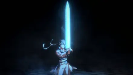  Richter Belmont holding up Alucards sword