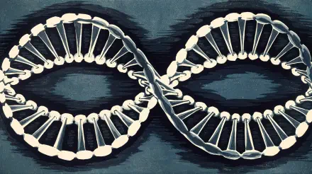 4K Ultra HD desktop wallpaper featuring a stylized DNA double helix forming an infinity symbol, representing genetics and molecular biology concepts.