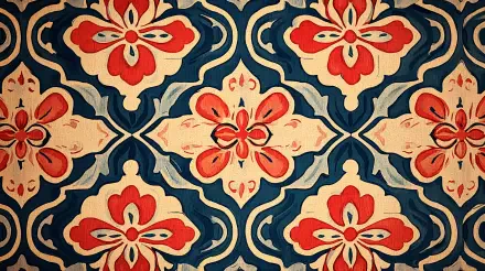 A vintage pattern featuring red and cream floral motifs on a deep blue background, presented as a 4K Ultra HD PC desktop wallpaper and background.