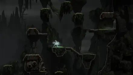 An atmospheric HD wallpaper featuring gameplay from the video game Jump King Quest, showcasing platforms amidst a dark, eerie environment.