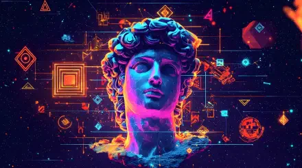  Vaporwave Aesthetic – Neon Greek Statue with Cyberpunk Retro Futurism