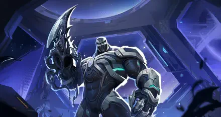 An epic 4K Ultra HD wallpaper from Marvel Rivals, featuring a powerful armored character with a menacing weapon in a futuristic setting.