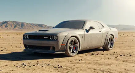 A Dodge Challenger parked on a dusty terrain, showcasing its sleek design in this 4K Ultra HD PC desktop wallpaper and background.