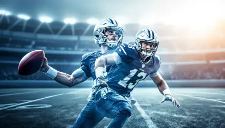 A dynamic 4K Ultra HD wallpaper featuring a quarterback in action, showcasing skill and athleticism on a vibrant stadium backdrop.