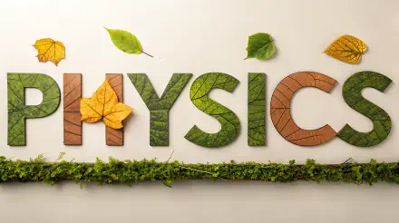 4K Ultra HD desktop wallpaper featuring the word PHYSICS crafted from textured leaves and set against a neutral background with natural leaf and moss wall art decoration.
