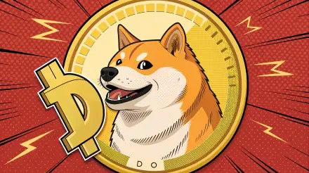 A vibrant 4K Ultra HD wallpaper featuring the Dogecoin logo, showcasing a friendly Shiba Inu with a striking background, perfect for cryptocurrency enthusiasts.