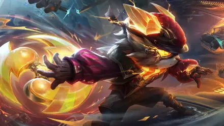 Vibrant 8K Ultra HD wallpaper featuring Kennen from League of Legends, showcasing dynamic action with electric effects and striking colors in a fantasy setting.
