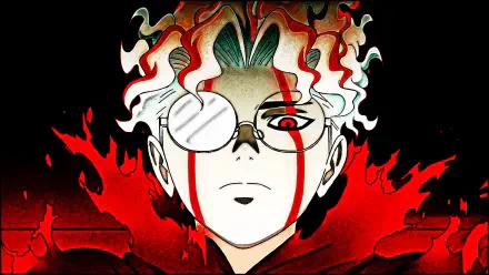 A striking 4K Ultra HD anime wallpaper featuring a character from Dandadan, characterized by vivid red accents and unique hair, set against a dark background.