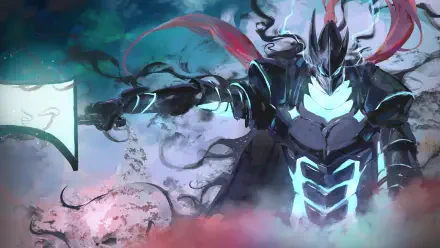 4K Ultra HD Solo Leveling wallpaper featuring Igris, a dark armored figure wielding a large axe, set against a misty, ethereal background.