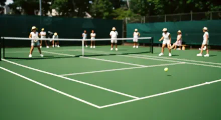 4K Ultra HD wallpaper featuring a vibrant tennis court with players engaged in a match, capturing the dynamic energy of the sport.