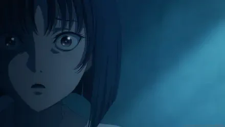 A close-up of a girl with wide eyes, illuminated by soft blue light, from the anime Kijin Gentōshō, making for an engaging HD PC desktop wallpaper and background.