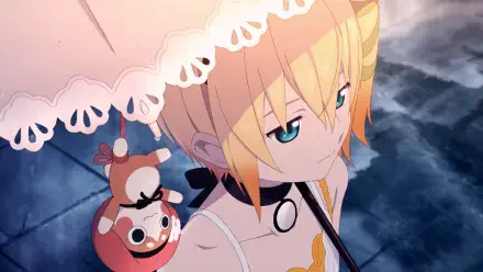 HD PC desktop wallpaper featuring Edna from the video game Tales of Zestiria, holding a parasol and looking contemplative against a dark background.