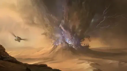 4K Ultra HD PC wallpaper depicting a dramatic explosion in the desert from the video game Dune: Awakening.