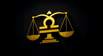 4K Ultra HD wallpaper featuring a golden Libra astrology symbol with balanced scales on a black background for PC desktop.