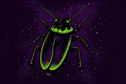 4K Ultra HD PC desktop wallpaper featuring a detailed, neon-glowing cockroach against a dark, starry background.
