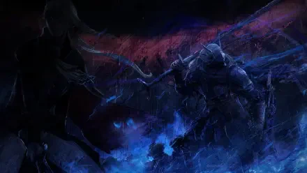 HD PC desktop wallpaper featuring a dark, intense battle scene from the video game Elden Ring Nightreign, capturing the game's atmospheric and fantasy elements.