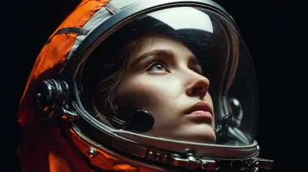Close-up of a woman astronaut in a detailed sci-fi helmet, captured in 4K Ultra HD, creating a striking PC desktop wallpaper and background.