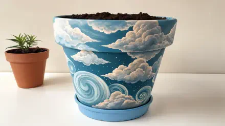 flower pot plant pot hand-painted cloud sky HD Desktop Wallpaper | Background Image