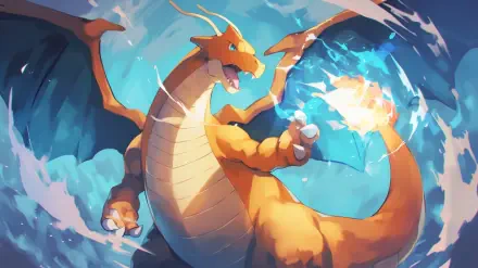 HD PC desktop wallpaper featuring Mega Dragonite from the video game Pokémon Legends Z-A, showcasing the powerful dragon in action with vibrant energy effects.