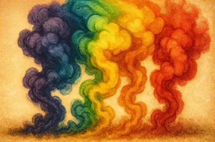 A vibrant 4K Ultra HD desktop wallpaper featuring swirling colorful smoke in shades of blue, green, yellow, orange, and red blending seamlessly on a warm background.