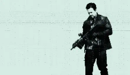 Mile 22 8K Ultra HD PC desktop wallpaper — gritty high-contrast image of a solitary man holding a rifle against a pale, textured backdrop.