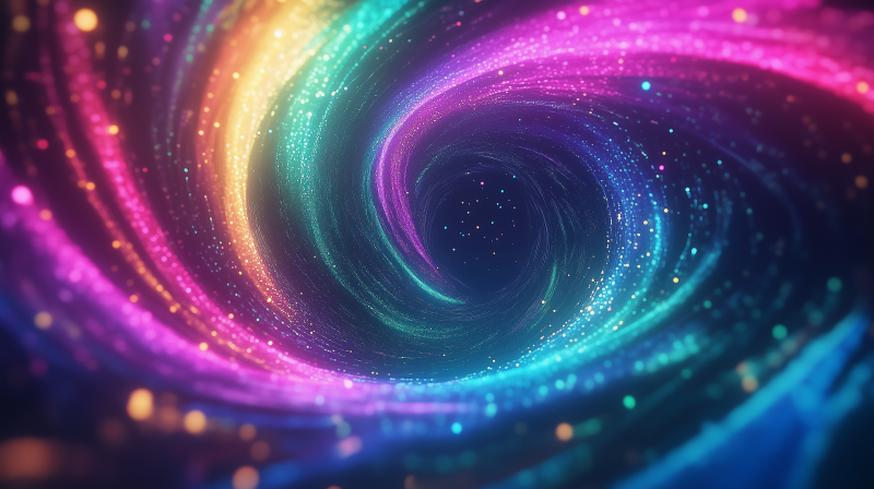 {{ A vibrant, swirling rainbow of colors forms a captivating circle, filled with sparkling lights, creating an enchanting HD desktop wallpaper and background. 