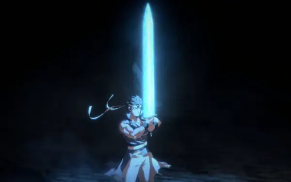 Richter Belmont holding up Alucards sword