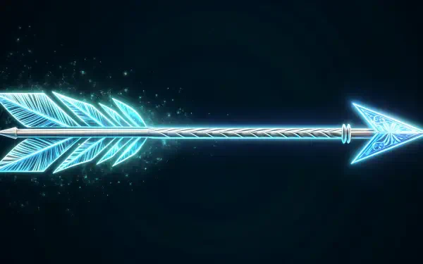 A glowing blue arrow with intricate feather details, set against a dark background, serves as a striking 4K Ultra HD PC desktop wallpaper and background.