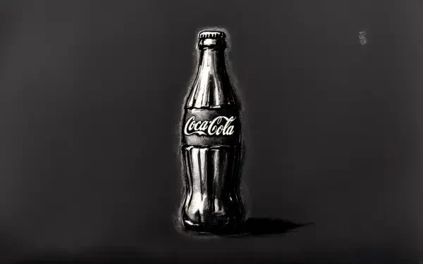 A sleek Coca Cola bottle stands against a dark background, showcasing a minimalist and modern design, perfect for a 4K Ultra HD PC desktop wallpaper.