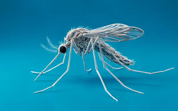 A stylized depiction of a mosquito, intricately designed with thin lines, set against a vibrant blue background. This image serves as a stunning 4K Ultra HD PC desktop wallpaper.