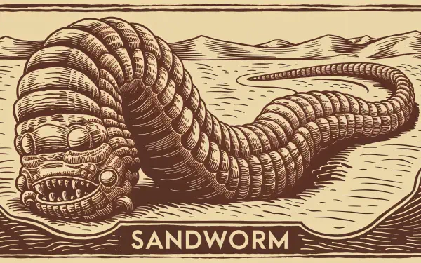 A detailed illustration of a sandworm, featuring intricate textures and shading, serves as a striking 4K Ultra HD desktop wallpaper and background.