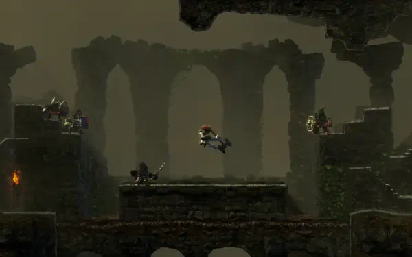 An HD desktop wallpaper featuring a scene from the video game Jump King Quest, showcasing a character navigating a mysterious, crumbling environment.