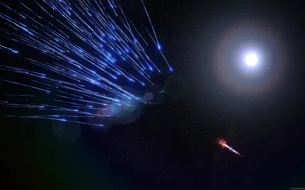 A dynamic 4K Ultra HD wallpaper featuring vibrant blue laser beams and an illuminated orb, inspired by the aesthetic of Final Fantasy XVI.