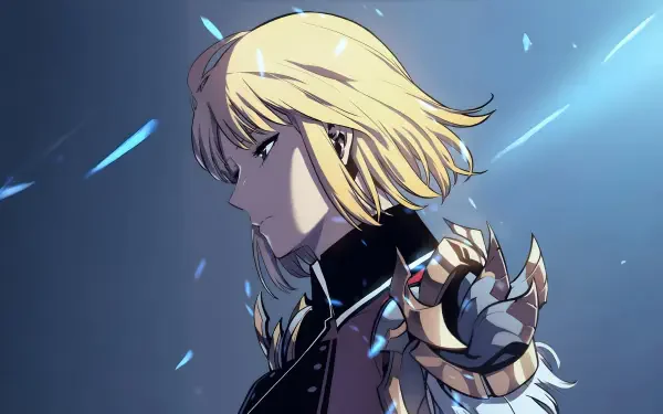 Cha Hae-in from Solo Leveling depicted in detailed anime style, showcased in a 4K Ultra HD PC desktop wallpaper with dynamic lighting and sharp contrasts.