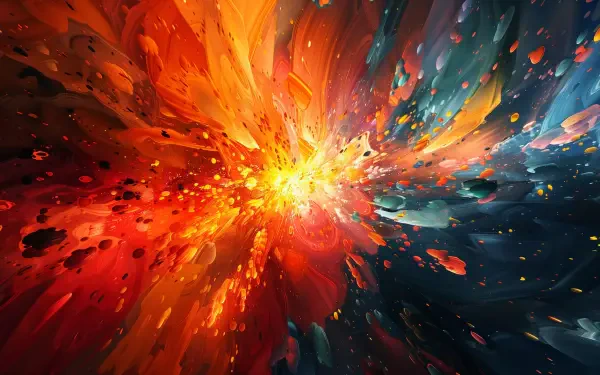 A vibrant, maximalist abstract design featuring an explosion of colors—reds, oranges, and blues—creating a dynamic and energetic backdrop for HD desktops.