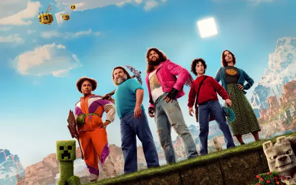 Minecraft characters stand confidently on blocky terrain under a bright blue sky, rendered in stunning 4K Ultra HD for a vibrant PC desktop wallpaper.