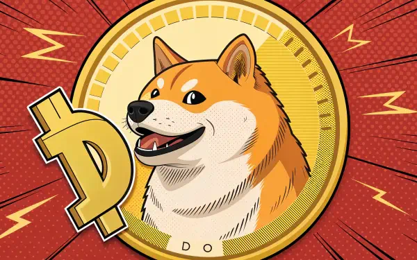 A vibrant 4K Ultra HD wallpaper featuring the Dogecoin logo, showcasing a friendly Shiba Inu with a striking background, perfect for cryptocurrency enthusiasts.