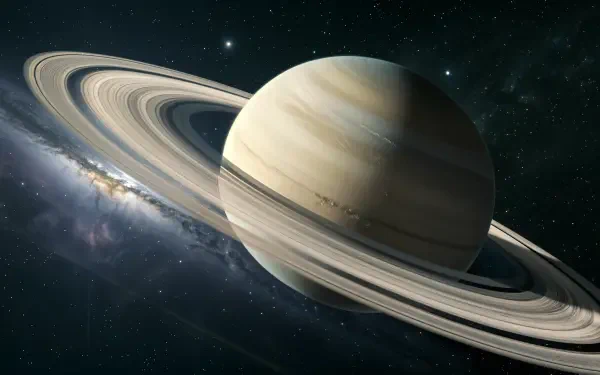 A stunning 4K Ultra HD image of Saturn, showcasing its iconic rings against a backdrop of stars and cosmic scenery. Perfect as a desktop wallpaper.