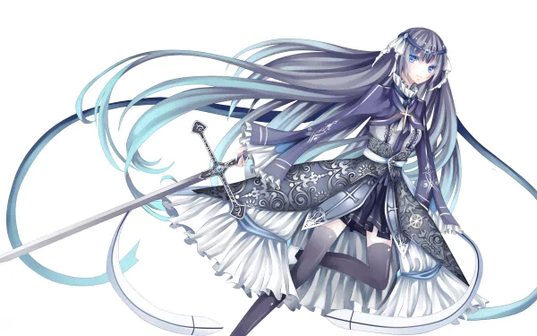 Anime-style character from Pixiv Fantasia in detailed armor wielding a sword, designed as an HD PC desktop wallpaper and background.