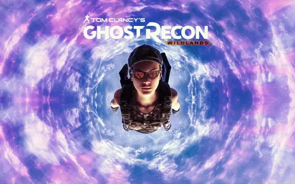 A 4K Ultra HD wallpaper featuring Tom Clancy’s Ghost Recon Wildlands, showcasing a character in a dramatic, swirling background of vibrant colors.