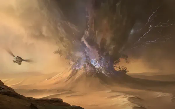4K Ultra HD PC wallpaper depicting a dramatic explosion in the desert from the video game Dune: Awakening.