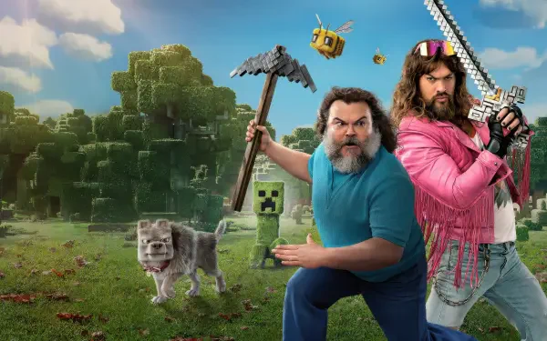 4K Ultra HD PC desktop wallpaper featuring characters and creatures from A Minecraft Movie in a detailed blocky landscape under a bright sky.