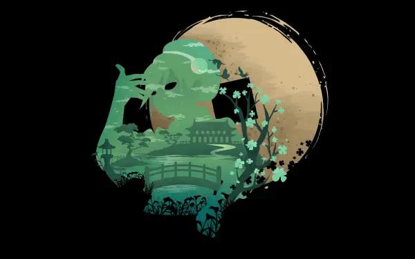 Minimalist anime-style 4K Ultra HD wallpaper featuring Toph Beifong from Avatar: The Last Airbender, blending natural and architectural elements within her silhouette.
