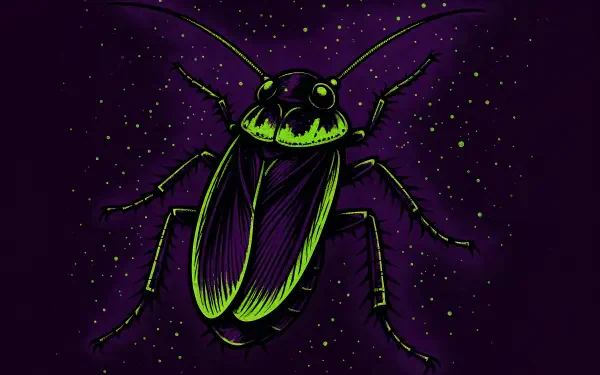 4K Ultra HD PC desktop wallpaper featuring a detailed, neon-glowing cockroach against a dark, starry background.
