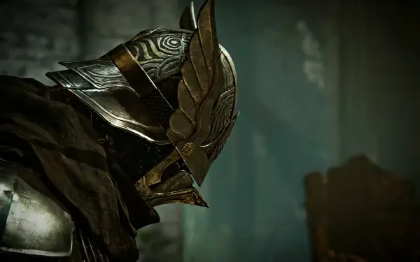 Close-up of a detailed helmet from Elden Ring Nightreign, featured in this HD PC desktop wallpaper from the video game Elden Ring.